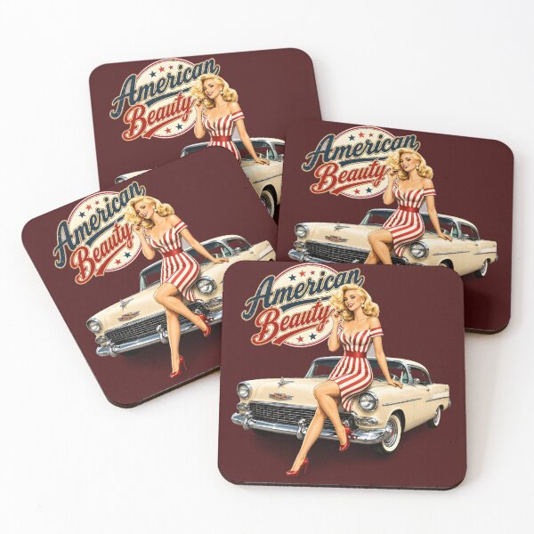 Item preview, American Beauty Pin-Up Girl On Classic Bel Air | Vintage Americana Retro Car Art designed and sold by Ivory Code.