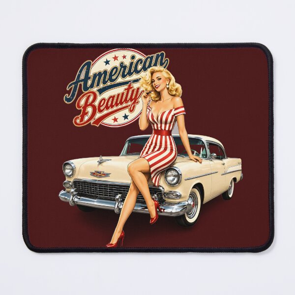 Item preview, American Beauty Pin-Up Girl On Classic Bel Air | Vintage Americana Retro Car Art designed and sold by Ivory Code.