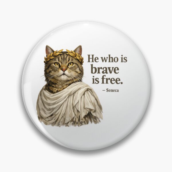 Item preview, Stoic Cat Philosopher Seneca Quote – “He Who Is Brave Is Free” Roman Empire Inspired Art designed and sold by Donsean22.
