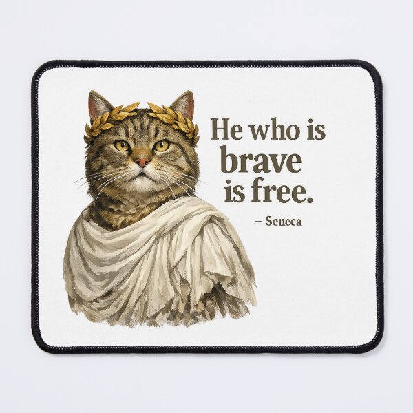 Item preview, Stoic Cat Philosopher Seneca Quote – “He Who Is Brave Is Free” Roman Empire Inspired Art designed and sold by Donsean22.