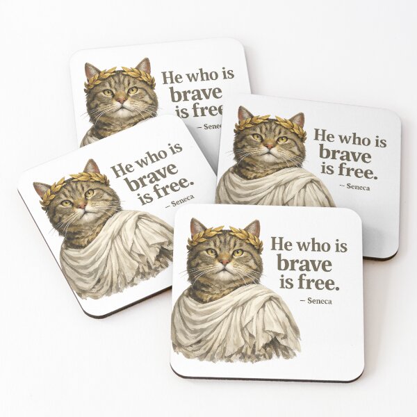 Item preview, Stoic Cat Philosopher Seneca Quote – “He Who Is Brave Is Free” Roman Empire Inspired Art designed and sold by Donsean22.