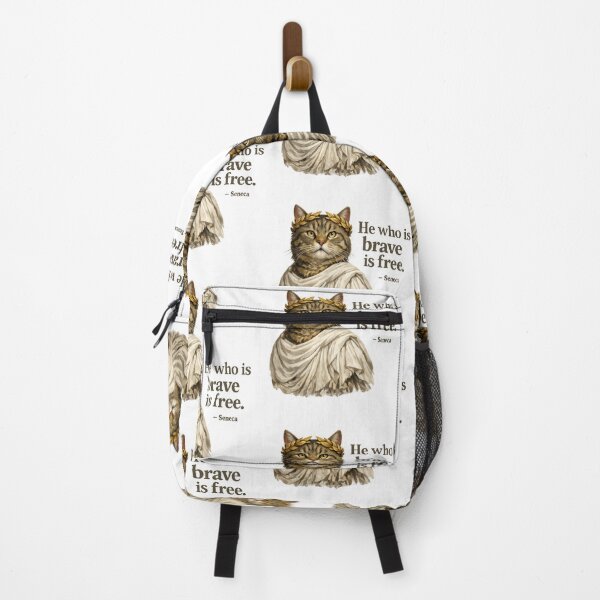 Item preview, Stoic Cat Philosopher Seneca Quote – “He Who Is Brave Is Free” Roman Empire Inspired Art designed and sold by Donsean22.