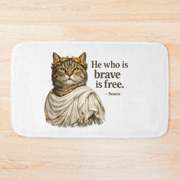 Item preview, Stoic Cat Philosopher Seneca Quote – “He Who Is Brave Is Free” Roman Empire Inspired Art designed and sold by Donsean22.