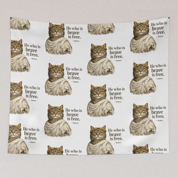 Item preview, Stoic Cat Philosopher Seneca Quote – “He Who Is Brave Is Free” Roman Empire Inspired Art designed and sold by Donsean22.
