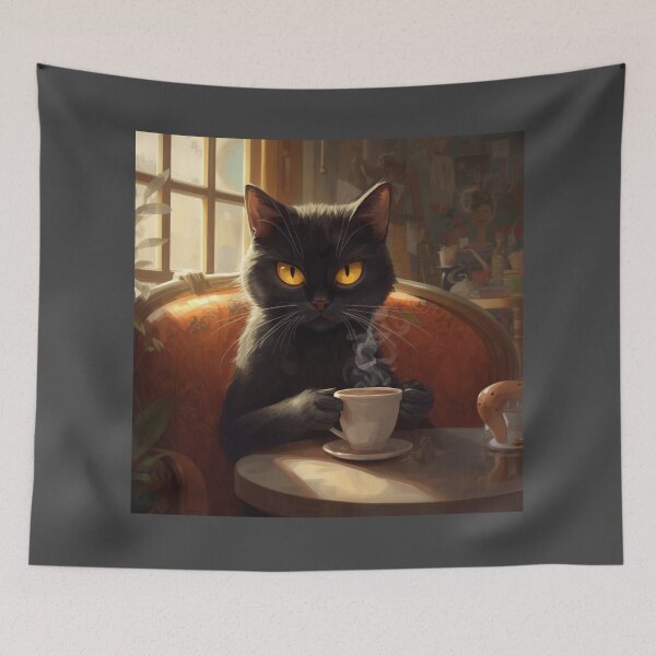 Item preview, Black Cat Coffee Time Vintage designed and sold by ubeyeart.