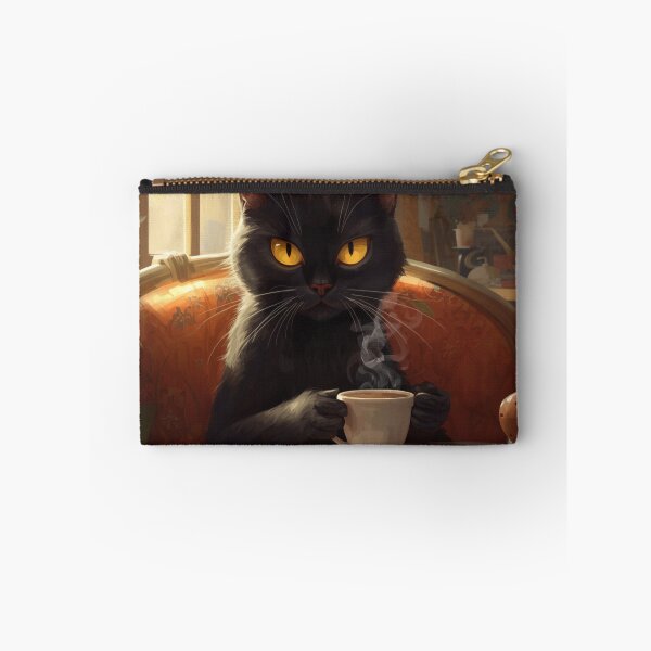 Aperçu de l'œuvre Black Cat Coffee Time Vintage créée et vendue par ubeyeart.