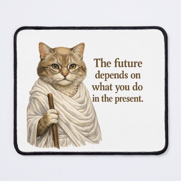 Item preview, Gandhi Cat Inspirational Quote Art – The Future Depends on What We Do in the Present designed and sold by Donsean22.