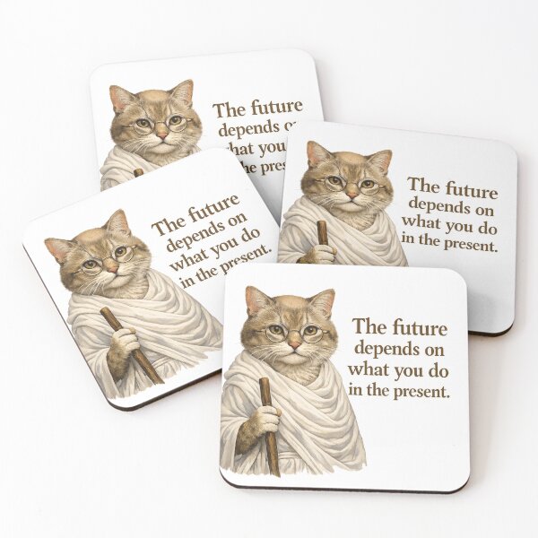 Item preview, Gandhi Cat Inspirational Quote Art – The Future Depends on What We Do in the Present designed and sold by Donsean22.