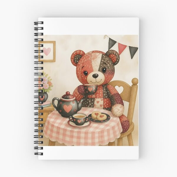 Item preview, Adorable Red and Black Patchwork Bear Tea Party designed and sold by Shelley Loewnau-Jones Studio.