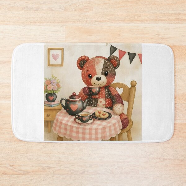 Item preview, Adorable Red and Black Patchwork Bear Tea Party designed and sold by Shelley Loewnau-Jones Studio.