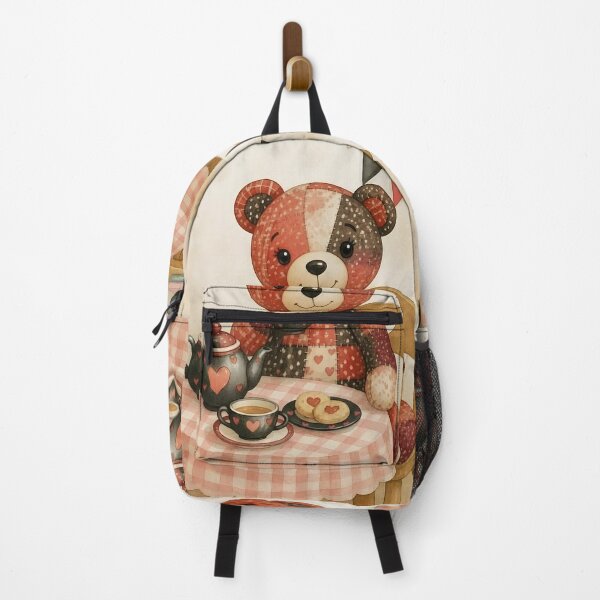 Item preview, Adorable Red and Black Patchwork Bear Tea Party designed and sold by Shelley Loewnau-Jones Studio.
