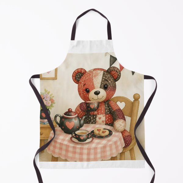 Item preview, Adorable Red and Black Patchwork Bear Tea Party designed and sold by Shelley Loewnau-Jones Studio.