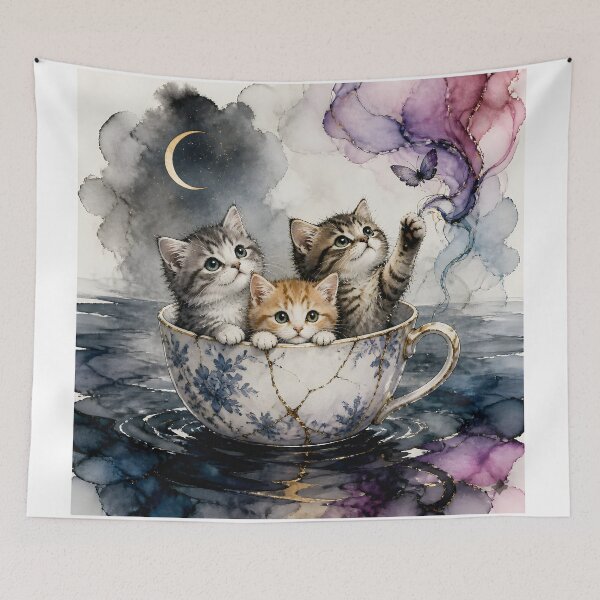 Item preview, Kittens Explore The Ocean in a Tea Cup designed and sold by Shelley Loewnau-Jones Studio.