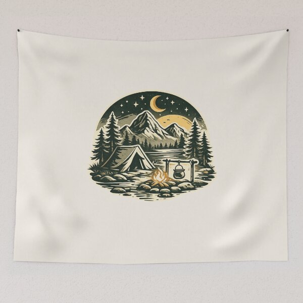 Item preview, Vintage Camping Mountain Night Scene designed and sold by Corvoria.