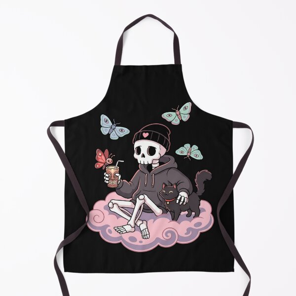 Item preview, Skeleton Wearing Beanie And Hoodie Sitting On Pink Cloud With Black Cat designed and sold by MisteryDesigner.
