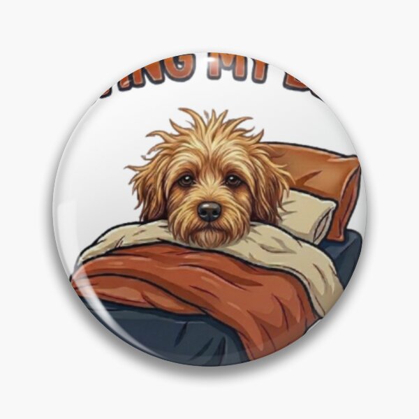 Item preview, Trying My Best Sleepy Dog – Funny Messy Hair Goldendoodle In Bed Cartoon designed and sold by Northern Glow Art.