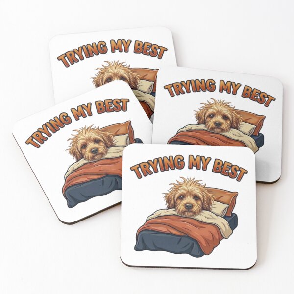 Item preview, Trying My Best Sleepy Dog – Funny Messy Hair Goldendoodle In Bed Cartoon designed and sold by Northern Glow Art.