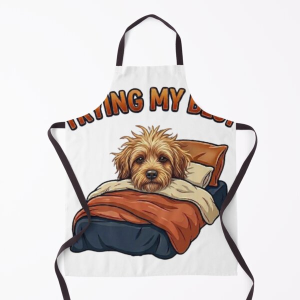 Item preview, Trying My Best Sleepy Dog – Funny Messy Hair Goldendoodle In Bed Cartoon designed and sold by Northern Glow Art.