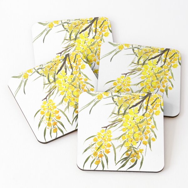 Item preview, hand painted golden wattle flower watercolor designed and sold by ColorandColor.