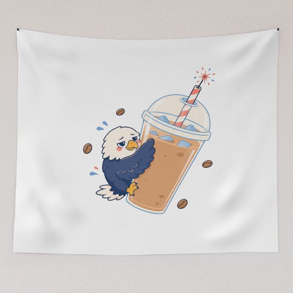 Item preview, Sleepy Bald Eagle Iced Coffee Kawaii Patriot designed and sold by chattsuede.
