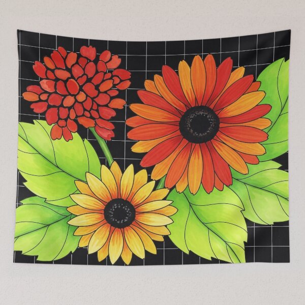 Item preview, Floral Grid Garden Illustration designed and sold by PixorStudio.