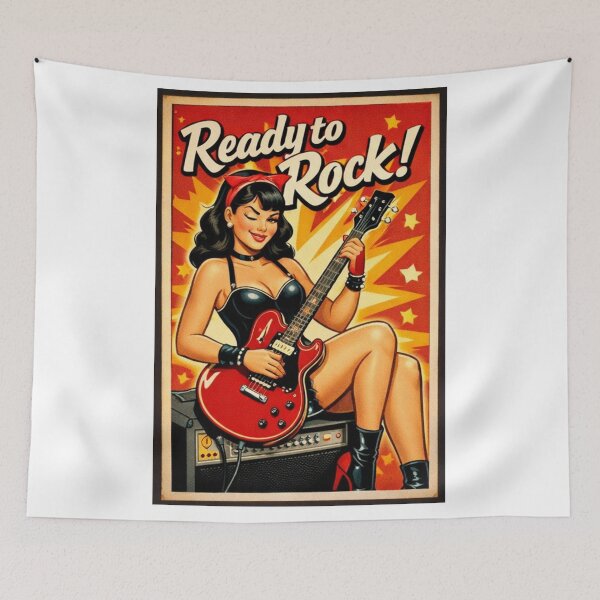 Item preview, Rocker Girl Pin Up Guitar Retro Vintage designed and sold by JonelleTshirts.