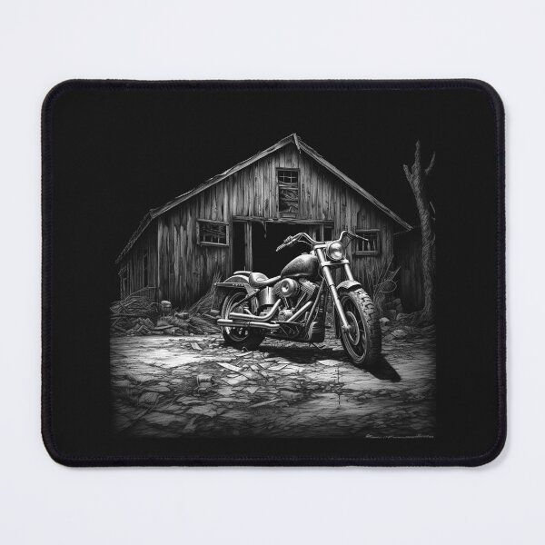 Item preview, Black and White Motorcycle Old Barn Rustic Art designed and sold by inkoutninja.