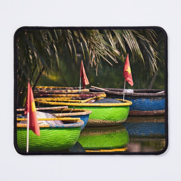 Item preview, Colorful round boats on a peaceful river designed and sold by franck380.
