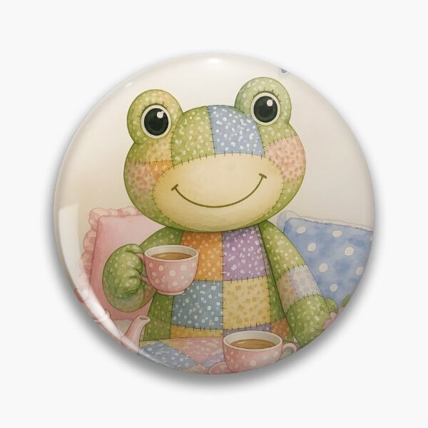 Item preview, Green Patchwork Frog Tea Party designed and sold by Shelley Loewnau-Jones Studio.