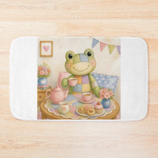Item preview, Green Patchwork Frog Tea Party designed and sold by Shelley Loewnau-Jones Studio.