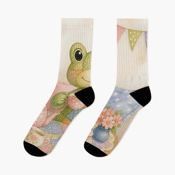 Item preview, Green Patchwork Frog Tea Party designed and sold by Shelley Loewnau-Jones Studio.