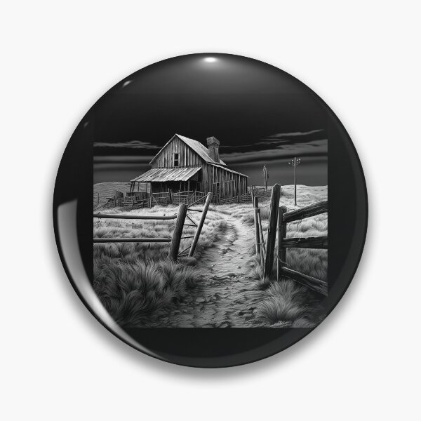Item preview, Black and White Abandoned Farmhouse Landscape Art designed and sold by inkoutninja.