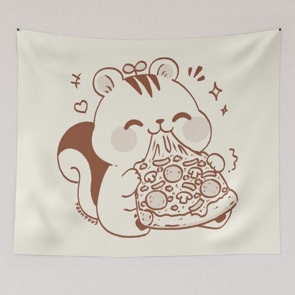 Item preview, Cute Squirrel Eating Pizza Kawaii Food Illustration designed and sold by ToonToos.