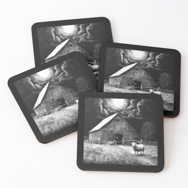 Item preview, Black and White Sheep Farm Barn Rustic Art designed and sold by inkoutninja.