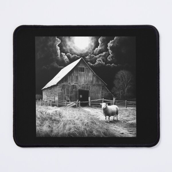 Item preview, Black and White Sheep Farm Barn Rustic Art designed and sold by inkoutninja.