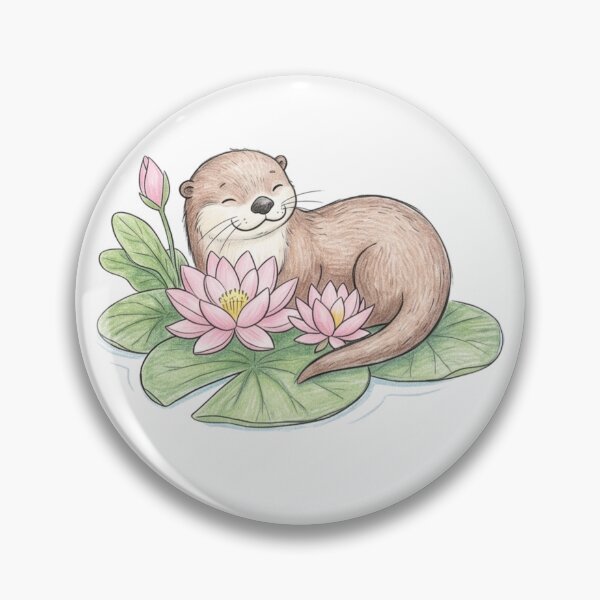 Item preview, Cute Sea Otter Floating on Lotus Water Lily Pad Illustration designed and sold by TaiwanMemory.