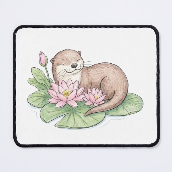 Item preview, Cute Sea Otter Floating on Lotus Water Lily Pad Illustration designed and sold by TaiwanMemory.