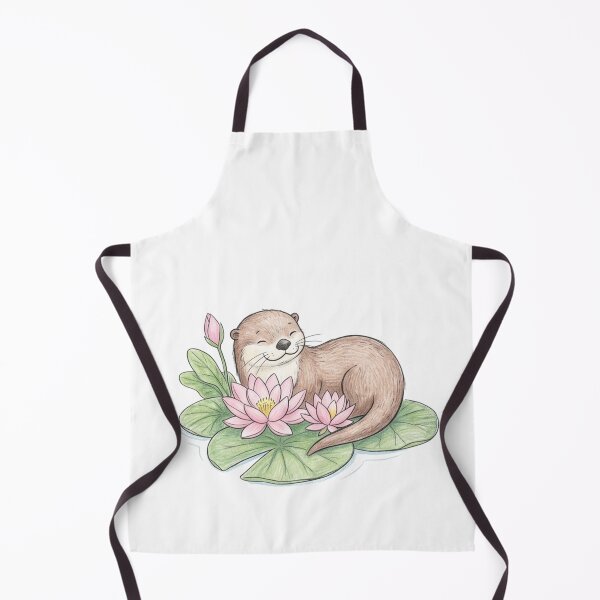 Item preview, Cute Sea Otter Floating on Lotus Water Lily Pad Illustration designed and sold by TaiwanMemory.