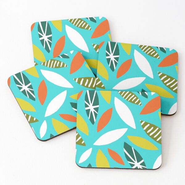 Item preview, Mid-Century Modern Tropical Leaves On Aqua Hues Background designed and sold by DEC02.