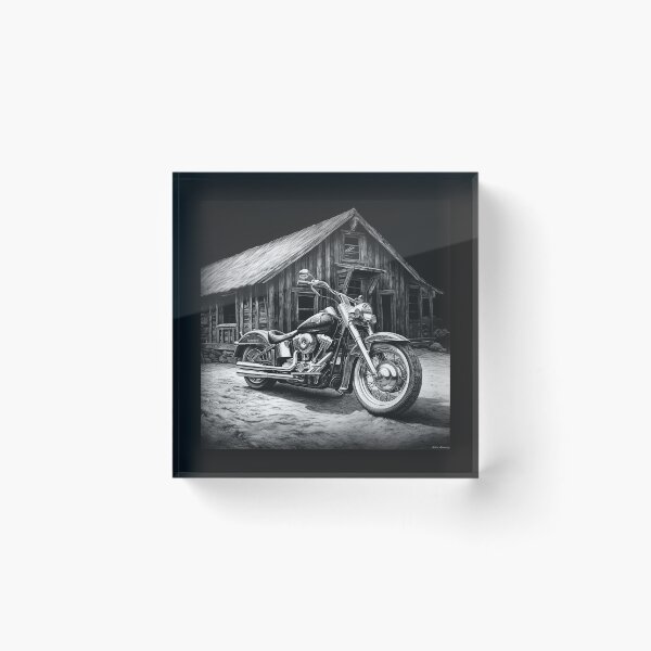 Item preview, Black and White Vintage Motorcycle Barn Art designed and sold by inkoutninja.