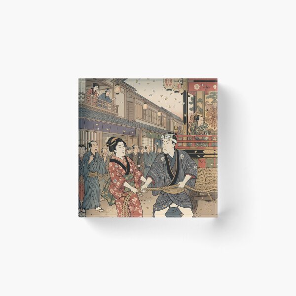 Item preview, Vibrant Traditional Japanese Festival: Pulling the Matsuri Float - Ukiyo-e Art designed and sold by TokyoUkiyoHouse.