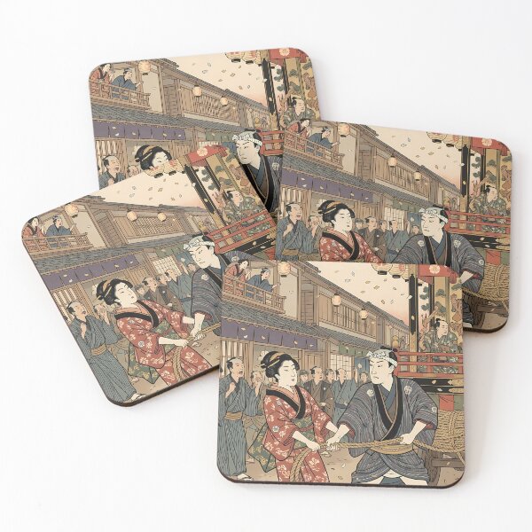 Item preview, Vibrant Traditional Japanese Festival: Pulling the Matsuri Float - Ukiyo-e Art designed and sold by TokyoUkiyoHouse.