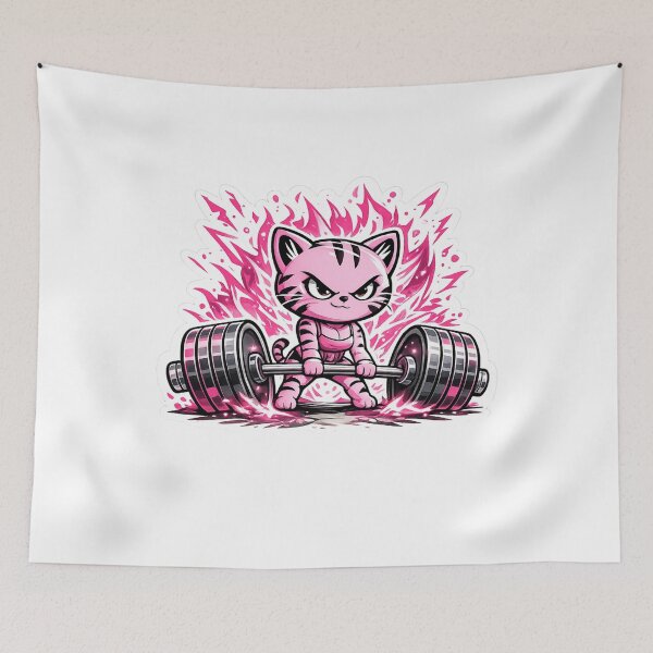 Item preview, Animes Style Fierce Pink Cat Lifting Barbell designed and sold by Digistore1221.
