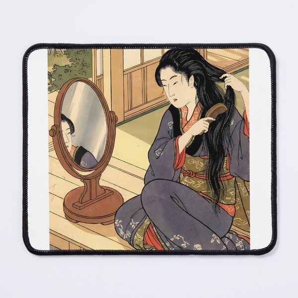 Item preview, Traditional Japanese Woman Combing Hair by Mirror - Ukiyo-e Bijinga Art designed and sold by TokyoUkiyoHouse.