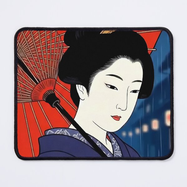 Item preview, Geisha with Red Umbrella in Night Rain - Traditional Japanese Ukiyo-e Art designed and sold by TokyoUkiyoHouse.