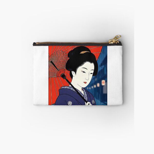 Item preview, Geisha with Red Umbrella in Night Rain - Traditional Japanese Ukiyo-e Art designed and sold by TokyoUkiyoHouse.