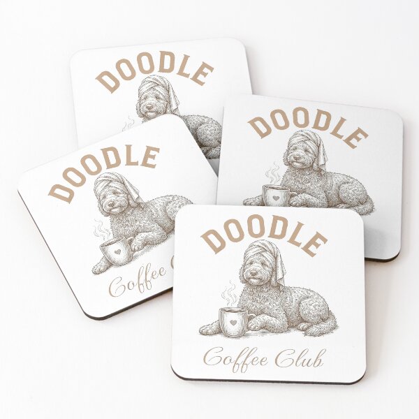Aperçu de l'œuvre T-shirt Doodle Coffee Club pour amoureux des Labradoodles et des cafés créée et vendue par DArtfulStudio.