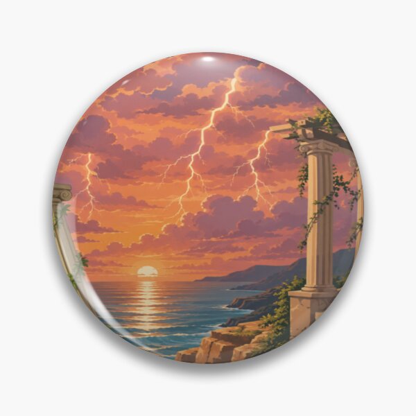Item preview, Storm Sunset Coast | Fantasy Ocean Cliff Lightning Landscape Art designed and sold by RAYapparel.