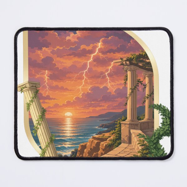 Item preview, Storm Sunset Coast | Fantasy Ocean Cliff Lightning Landscape Art designed and sold by RAYapparel.