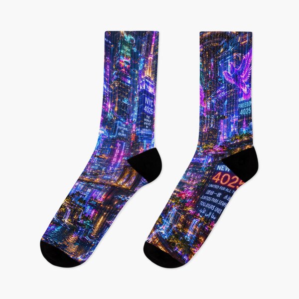 Item preview, New York 4025 Cyberpunk Cityscape | Futuristic Neon Skyline with Flying Cars and Holograms designed and sold by RockyLambda.